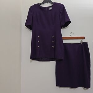 vintage classic KASPER ASL size 12 Skirt Suit Gold Buttons Purple Shoulder Pads
